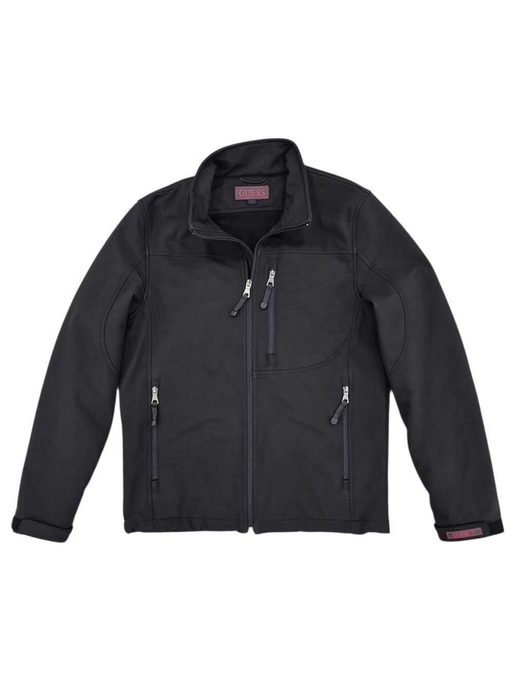 Guess jacket men's small black polyester medium weight zip pockets